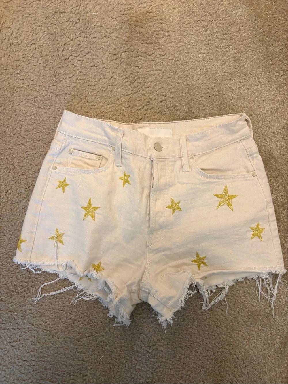 MOTHER White Denim Shorts with Gold Star Embroidery - Picture 2 of 5